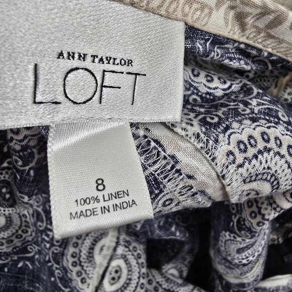 Navy Blue Midi Skirt Mandala Design Accents Side Zipper Cotton Blend Size 8 - Picture 5 of 7